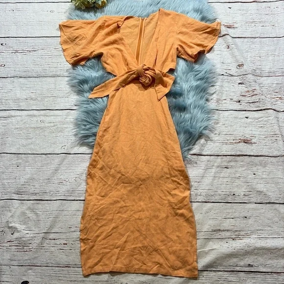 Lulus Tie Front Cutout Orange Midi Dress sz S - Picture 2 of 11